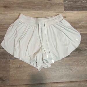 JoyLab Womens 2-in-1 Ribbed Tulip Athletic Shorts Light Grey Drawstring Gym